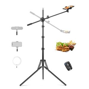 Overhead Tripod for iPhone, 64" Phone Tripod Stand with 25" Long Extendable Arm & Remote, 360° Rotating Overhead Phone Mount for Video Recording, Live Streaming, Cooking