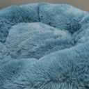Bedsure Calming Dog Bed for Medium Dogs - Donut Washable Medium Pet Bed, 30 inches Anti-Slip Round Fluffy Plush Faux Fur Cat Bed, Fits up to 45 lbs Pets, Washed Blue