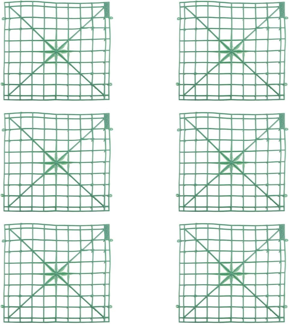 6PCS Artificial Flower Grid Panels (25cmx25cm) Plant Wall Base Plastic Flower Insert Grid Arch Simulation Background Wall Lawn Fence Grid for DIY Arch Decoration Wedding Birthday Party