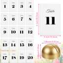 20 Pcs Round Table Number Cards Stands Modern Cursive Place Number 1-20 Gold Wooden Card Holders for Wedding Reception, Anniversary, Restaurant Events, Birthday Banquet, 4x6 Inches