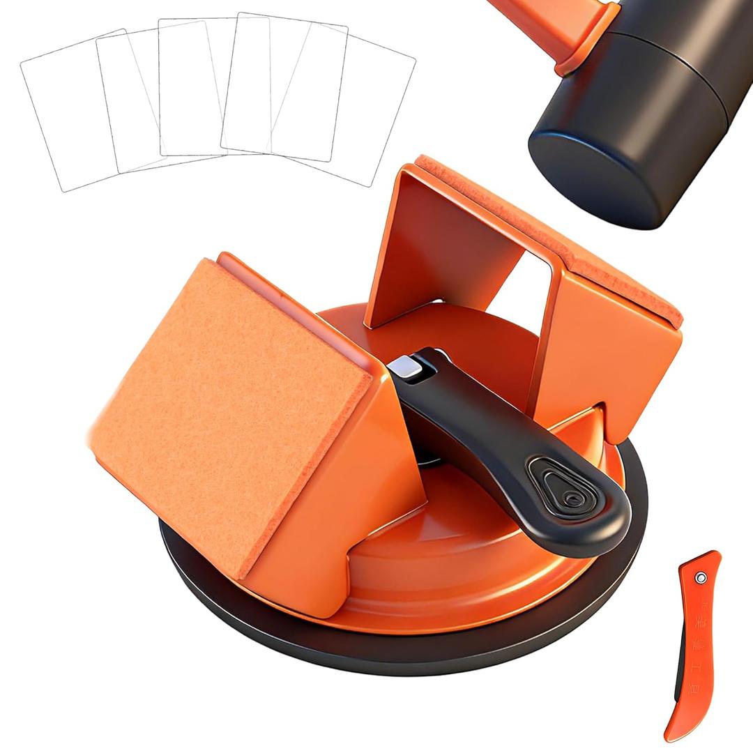Floor Gap Fixer Tool Heavy Duty 45Striking Surface Floor Gap Repair Tool Made of Iron & Enhanced Suction Cup with Slot Cutter and 5pcs Sticky Pads for Fixer Laminate/Vinyl Flooring Tools (Orange)