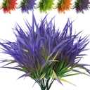Outdoor Artificial Plants 8 Bundles Fake Plants Grass UV Resistant Fake Flowers Bush Greenery,17Inch Tall Faux Grass Shrubs for Home Porch Pathway Garden Dcor Outside Indoor (Purple)