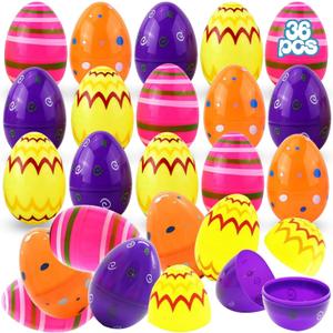 36PCS 3.15" Printed Easter Eggs, Empty Fillable Colorful Plastic Eggs Bulks for Easter Hunt, Party Favor, Basket Stuffers Filler, Classroom Prize Supplies