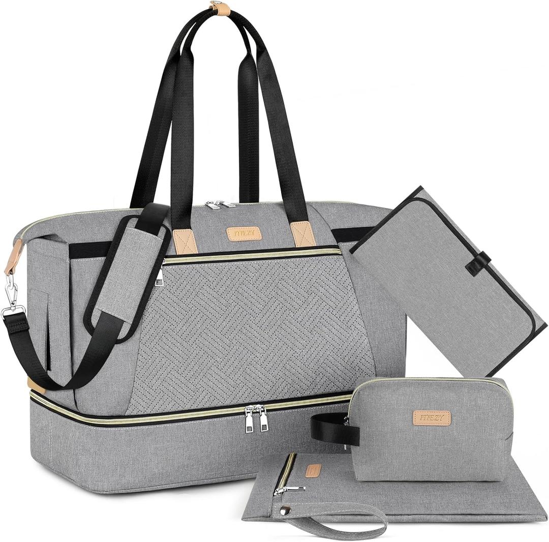 ITIEZY Diaper Bag Tote for Baby - Large Mommy Bag with Portable Changing Pad Pacifier Case, Hospital Bags Travel Baby Bag (B3-grey)