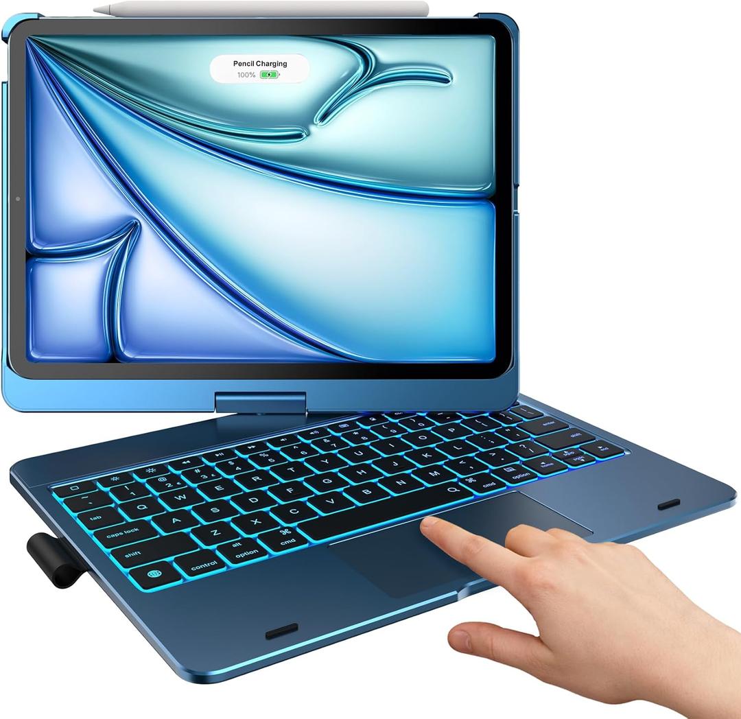 typecase Touch Keyboard Case for iPad Air 11-inch(M4/M3/M2, 2026/2025/2024) & iPad Pro 11(4th/3rd/2nd/1st Gen),Multi-Touch Trackpad,11-Color Backlight,360Rotatable for iPad Air 5/4th Gen,Pacific Blue