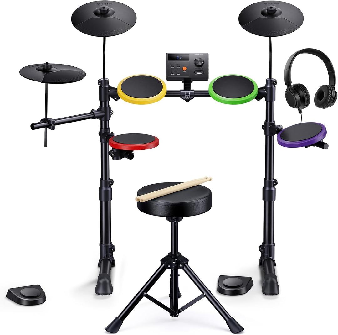 Donner DED-70SE Electric Drum Set for Kids, Electronic Drums with 4 Quiet Silicone Pads, 9" Cymbals, 150 Sounds, 15 Kits, USB MIDI, Type-C Input, Throne, Headphones, Sticks, Melodics Lessons