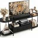Faesun 63" TV Stand for TVs up to 75 Inches, Curved Edge Media Console & Entertainment Center with 2 Fabric Drawers, Modern TV Console Table for Living Room or Bedroom, Black