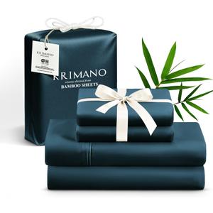 Queen Size Sheet Set, Viscose Bamboo Sheets for Bed Set 4pcs, 100% Viscose Derived from Bamboo, Hotel Luxury Silky & Cooling for Hot Sleepers, Deep Pocket Up to 17", Navy Blue