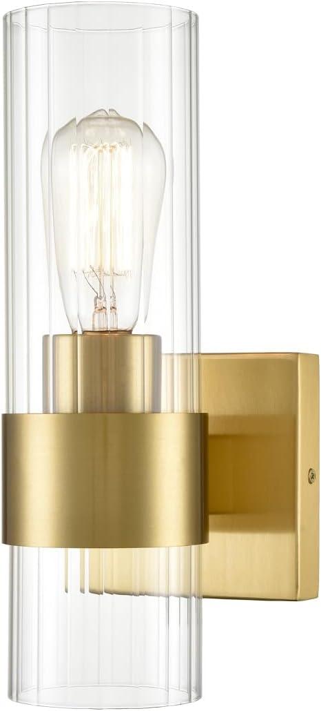 Modern Brass Wall Sconce with Clear Cylinder Glass Shade for Living Room Bedroom Bathroom Hallway (Clear Glass, Gold)