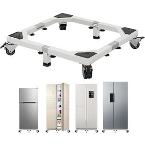 Heavy Duty All Steel Fridge Stand with Wheels Mobile Base Universal Adjustable Washing Machine Stand Multi-Functional Base Furniture Dolly for Refrigerator, Washer and DryerWhite/Large