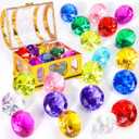 Diving gem Pool Toys Sand Toys,16 Big Colorful Diamond with Pirate Treasure Chest Summer Training Swimming Diving Underwater Toy Children's Game Gifts (Golden)