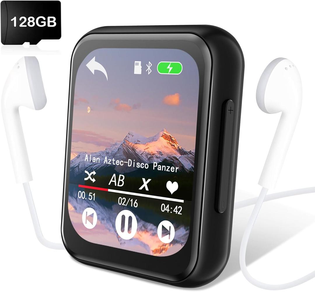 128GB MP3 Player with Bluetooth 5.3, Portable Digital Lossless Music Player with Builtin Speaker, 2.0 in Full Touch Screen, HiFi Sound, FM Radio, Voice Recorder, Earphones Included