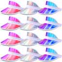 Jadive 10 Pcs Sun Visor Hats Adjustable Beach Golf Cap Clear Visor Hats for Women Men UV Protection Translucent Outdoor(Silver, Purple, Blue)
