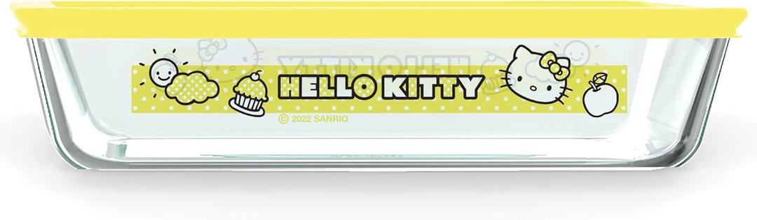 Pyrex Hello Kitty 3-Cup Glass Food Storage Container, Non-Toxic Plastic BPA-Free Lids, Freezer Dishwasher Microwave Safe