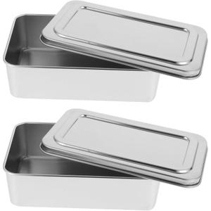 Luxshiny 2pcs Box Cutter Baking Tray Cake Dish with Lid, Stainless Steel, Silver