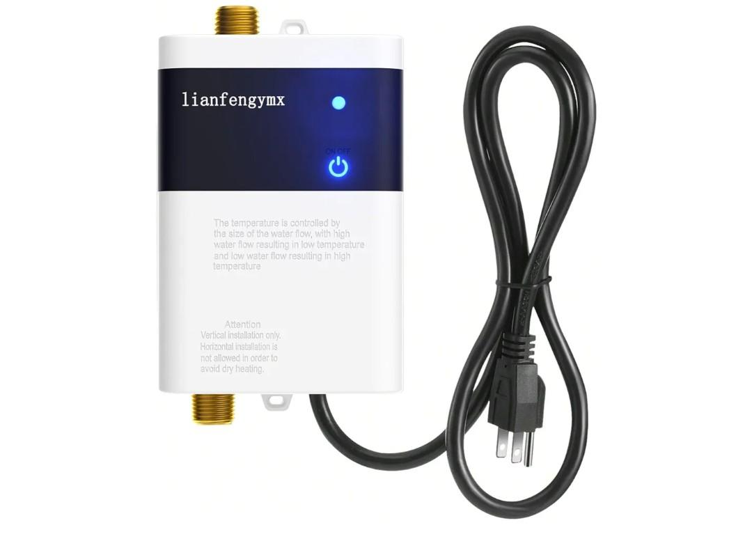 3000W Tankless Water Heater 110V, Electric Instant Hot Water Heater Under Sink, Vertical Mount Only with 304 Stainless Steel & Brass Fittings (White