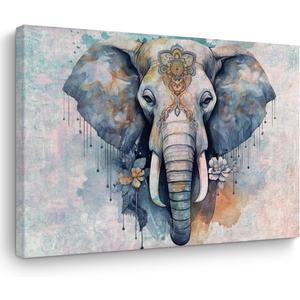 Retro Elephant Wall Art - Vintage Animal Themed Canvas Framed Poster - 15" x 11.4" for Home, Farmhouse, Bedroom, Kitchen, Living Room (Multi 0508)