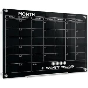 Black 24x36 Magnetic Glass Whiteboard Calendar Planner White Board Undated Dry Erase Board Dry Erase Calendar for Wall Monthly Glass Whiteboard Home Office Large Wall Month Planner