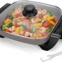 FineMade 12-inch Family Size Electric Skillet with Lid, Ceramic Skillet Electric, Square Skillet, Non Stick Electric Skillet Griddle Pan, PFAS-Free Temperature Control, 1500W, 6 QT, Gray