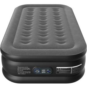 Air Mattress Twin with Built in Pump 16", Colchones Inflables in 2 Mins Luxury Air Bed for Guests, Self Inflating Air Mattress in Camping (16 Inches - Black & Grey)
