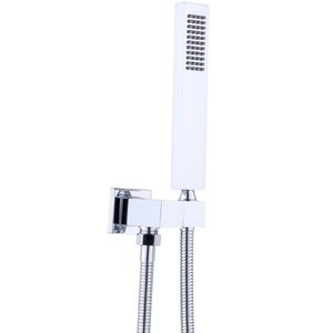 ENGA Square Solid Brass Hand Held Wand Shower Head with Wall Connector and Stainless Steel Hose Set, Chrome