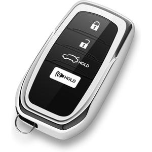 for Toyota Key Fob Cover 2025 2026 2024 2023 Car Key Case Camry Corolla Crown Signia Grand Highlander Sequoia Tundra Venza Land Cruiser 4 Buttons (Silver)