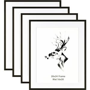 Yaetm 20x24 Black Picture Frame with Mat for 16x20 Set of 4, Solid Wood Gallery Wall Frame for Photos, Posters & Art Prints, Horizontal and Vertical Wall Mount (4 Pack, Anthracite Black)