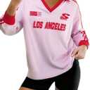 Jersey Shirts for Women Y2k Graphic Number Shirt Football Jersey Top V Neck Streetwear Long Sleeve Tops (Pink, S)