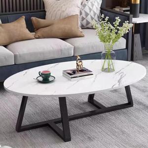 Wolawu Coffee Table Small Oval Table,White Faux Marble Table for Living Room, Modern Center Tea Tables for Small Space,Wooden Tables End Tables with Sturdy Black Metal Leg, 39.37 x 21.65 x 17.71 inches