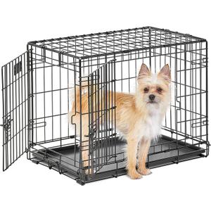 MidWest Homes for Pets Small Dog Crate, Life Stages 24' Double Door Folding Metal Dog Crate | Divider Panel, Floor Protecting Feet, Leak-Proof Dog Pan| 24L x 18W x 19H Inches, Small Dog Breed 24.0"L x 18.0"W x 19.0"H