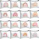 Pinkunn 16 Pcs Canvas Makeup Bags Bulk Inspirational Gift Quotes Cosmetic Bags with Zipper Encouragement Travel Toiletry Pouch Appreciation Gift for Women Girls Birthday Party Favors(Rainbow)