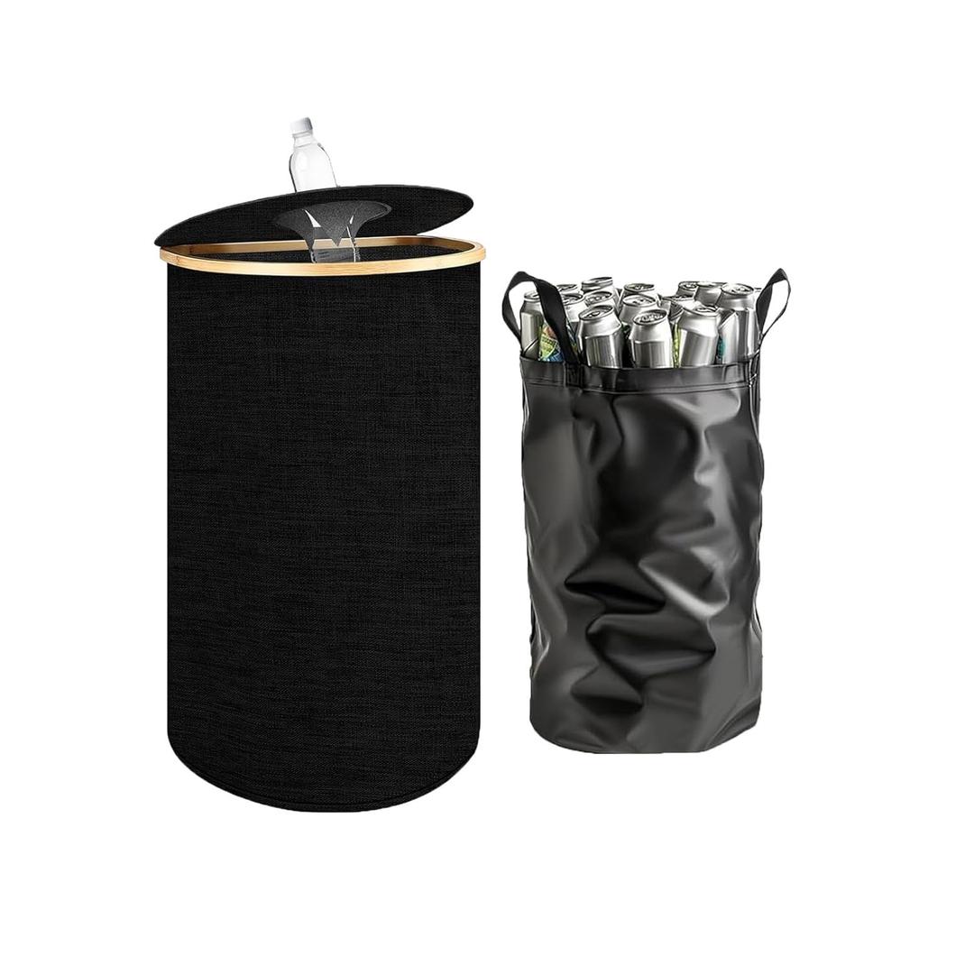 Recycle Bins for Kitchen 100L, D-Shape Large Recycling Bin with Lid and Removeable Reusable Inner Bag, Recycle Bins for Indoor Outdoor Home Use for Bottles Cans Glass and Plastice Cartons (Black)