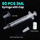 60 PCS 3ml Syringes with Cap for Liquid, Oral Syringe without Needle for Medicine Dropper, Colostrum Collect, Feeding Pets, Liquid Measuring, Individually Sealed, Luer Slip