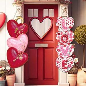 Shellwei 2 Pcs Valentine's Day Door Decor Heart Love Hanging Sign Valentine's Day Front Door Decorations Wood Valentine's Day Decorations for Home Indoor Outdoor Anniversary Wedding Party