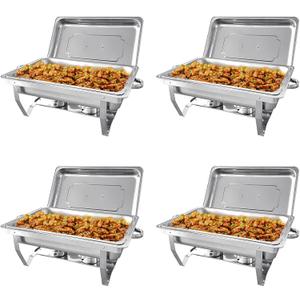 4 Pack 8QT Chafers and Buffet Warmers Sets Chafing Dish Buffet Set Stainless Steel Food Warmer Chafer Complete Set with Water Pan, Chafing Fuel Holder for Party Catering