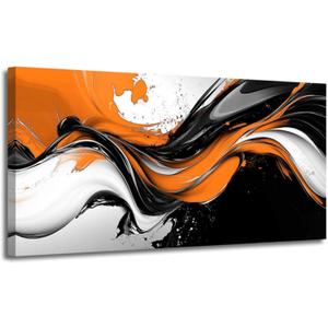 ZSHARTSWD Black White and Orange Wall Decor Large Abstract Wall Art Minimalist Canvas Pictures Modern Living Room Paintings Prints for Bedroom Home Framed (Orange, 12L x 24W)