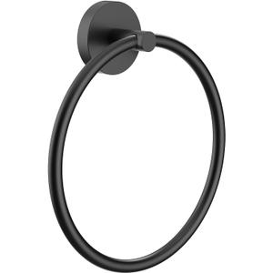 Hand Towel Holder Screw-in Matte Black Towel Ring for Bathroom Wall Stainless Steel Round Towel Hanger for Bathroom Hardware Accessories (1 pack)