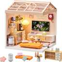 Miniature Living Room DIY Play Kit  92Pcs 1:20 Scale Dollhouse Furniture Toy with LED Light, Modular Scene Connector & Realistic Details Tiny House for Kids 8+ and Collectors