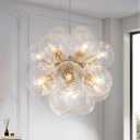 Gold Bubble Ball Swirled Chandelier, 12-Light Bubble Clear Glass Chandelier Hand Blown Glass Pendant Lighting for Dining Room Living Room Kitchen Island Bedroom