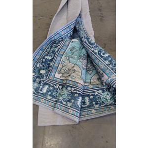 Area Rugs 8'x10' Washable Non-Slip, Floral Vintage Distress Print Pattern Medallion Carpet for Living Room Bedroom Dining Room, Teal Green Lake Blue
