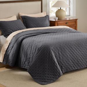 Bedsure Twin Quilt - Ultra Soft Twin XL Quilt Bedding for Dorm Decor, Lightweight All-Season Comforter, Charcoal Bedspread Coverlet with Clover Pattern, 68 x 86 Inches | Stitch-Free Quilting, Ultra Soft, Lightweight, Machine Washable, Pet-Friendly