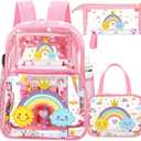 Kacctyen 3 Pcs Clear Backpack Heavy Duty Clear Bookbag Transparent Backpack with Lunch Bag(Light Pink,Rainbow)