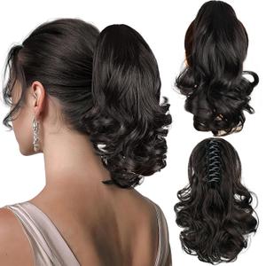 Ponytail Extension, 12 Inch Pony Tails Hair Extensions, Hold Securely, Tangle-Free,Curly Wavy Natural Looking Synthetic Claw Clip Ponytail Extension for Daily Use (Black)