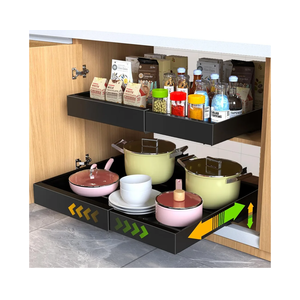 2 Pack Pull Out Cabinet Organizer,21" Deep Slide Out Drawer Organizers, No Drill Pull Out Drawers Adhesive with Nano Compatible Framed Cabinets Shelves for Kitchen Pantry Adjustable Width