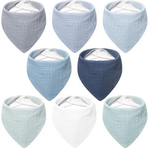 Bearmoss Muslin Baby Bibs 8 Pack Soft Bandana Bibs for Drooling & Teething, Absorbent Burp Cloths with Adjustable Snaps (Mint Iceberg)