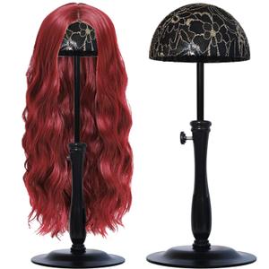 Wig Stand 1PC Iron Base Adjustable Height (12.6-18.5Inch) Wig Head Stands Portable Non-Slip Sturdy Wig Holder Stands Travel Wig Stand for All Wigs(Black)