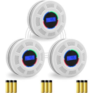 Wireless Interconnected Smoke Carbon Monoxide Detector Battery Powered, Interlinked Combination Smoke and Carbon Monoxide Detector Alarm with Digital Display, Silence Button, Exp. Date: 10 Years After Installation(White-3)