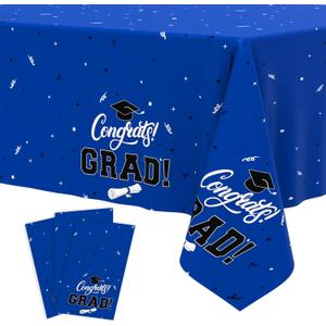 Tbsone Graduation Tablecloth 2026, 3 Pack Disposable Plastic Table Covers 54" x 108", Congrats Grad Party Supplies for College & High School Graduation (Blue)