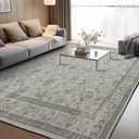 Area Rug for Living Room: 8x10 Washable Vintage Rug for Bedroom Dinning Room Floor - Soft Indoor Low-Pile Thin Carpet Non-Slip - Beige/Ivory