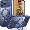 DOMAVER Magnetic for iPhone 17 Pro Case, with 360 Rotatable Invisible Ring Stand, [Compatible with MagSafe] Clear Back Plating Edge Shockproof Protective Phone Cover for 6.3inch, Deep Blue